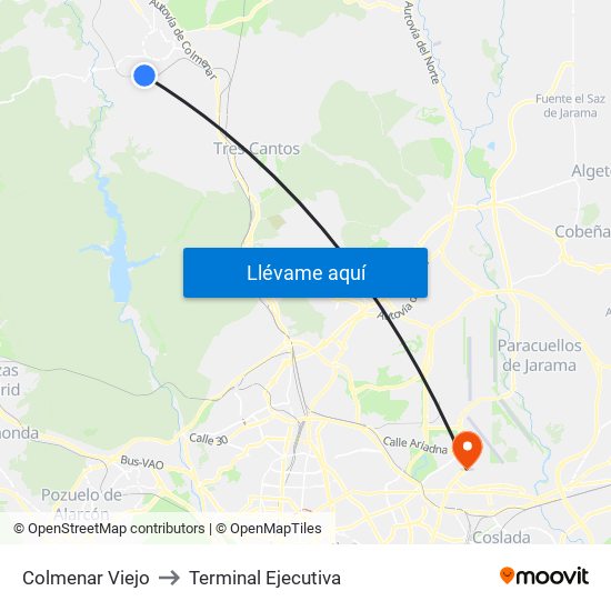 Colmenar Viejo to Terminal Ejecutiva map