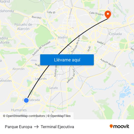Parque Europa to Terminal Ejecutiva map