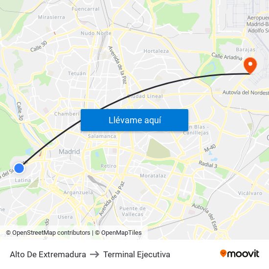 Alto De Extremadura to Terminal Ejecutiva map