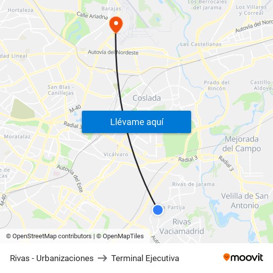 Rivas - Urbanizaciones to Terminal Ejecutiva map