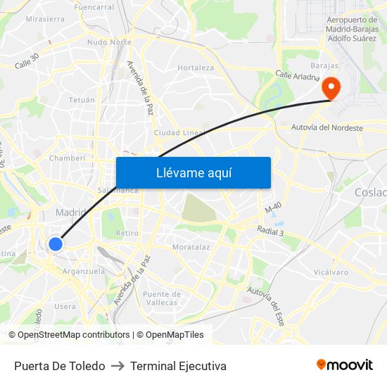 Puerta De Toledo to Terminal Ejecutiva map