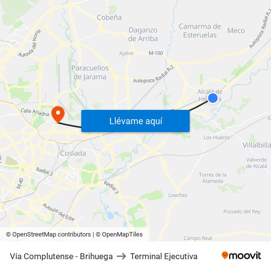 Vía Complutense - Brihuega to Terminal Ejecutiva map