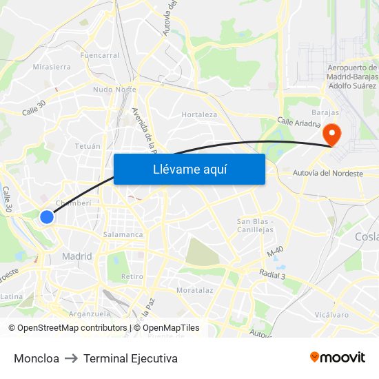 Moncloa to Terminal Ejecutiva map
