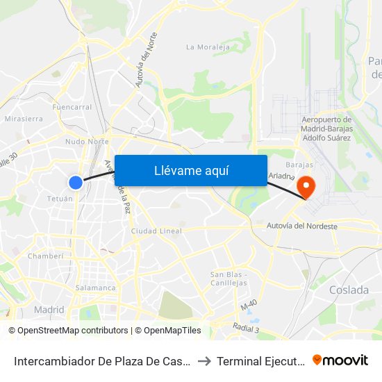 Intercambiador De Plaza De Castilla to Terminal Ejecutiva map