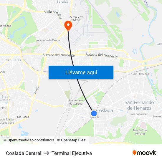 Coslada Central to Terminal Ejecutiva map