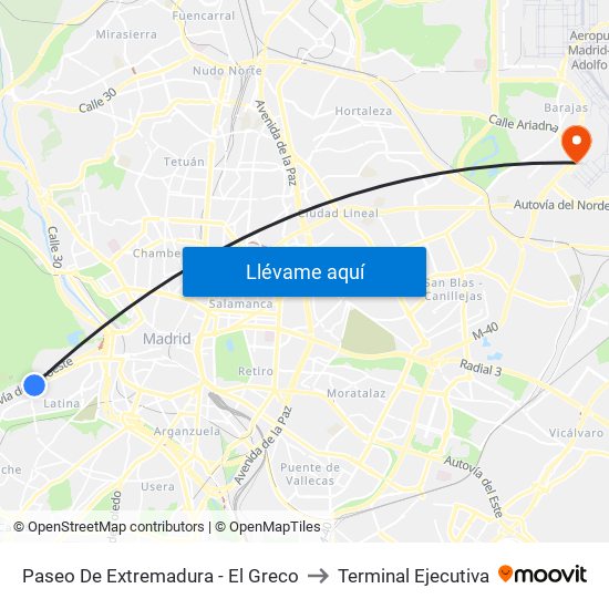 Paseo De Extremadura - El Greco to Terminal Ejecutiva map