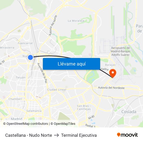 Castellana - Nudo Norte to Terminal Ejecutiva map