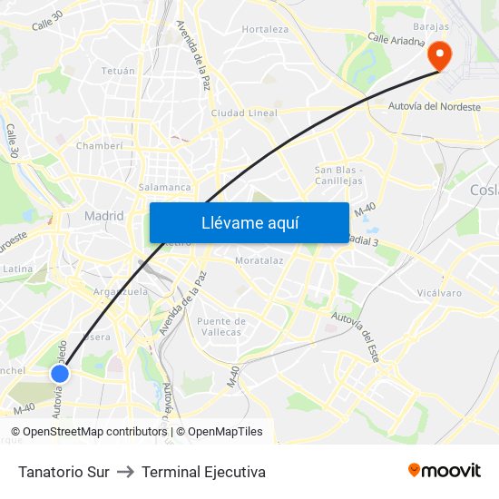 Tanatorio Sur to Terminal Ejecutiva map