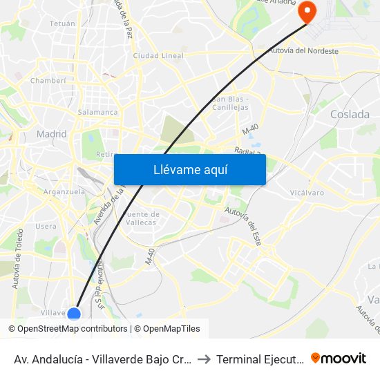 Av. Andalucía - Villaverde Bajo Cruce to Terminal Ejecutiva map