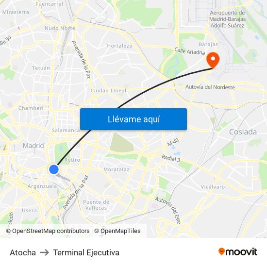 Atocha to Terminal Ejecutiva map