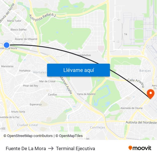 Fuente De La Mora to Terminal Ejecutiva map