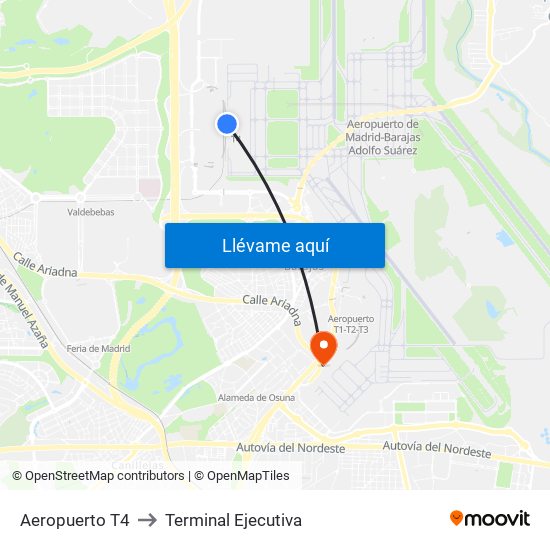 Aeropuerto T4 to Terminal Ejecutiva map