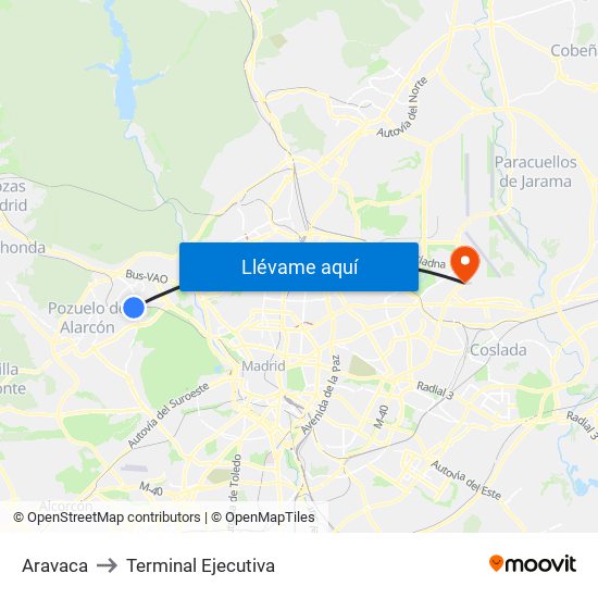 Aravaca to Terminal Ejecutiva map