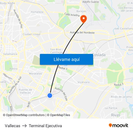 Vallecas to Terminal Ejecutiva map