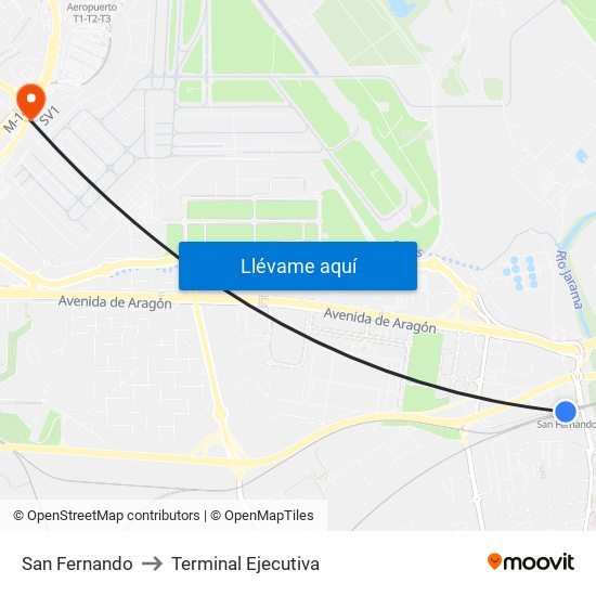 San Fernando to Terminal Ejecutiva map