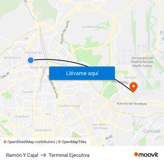 Ramón Y Cajal to Terminal Ejecutiva map