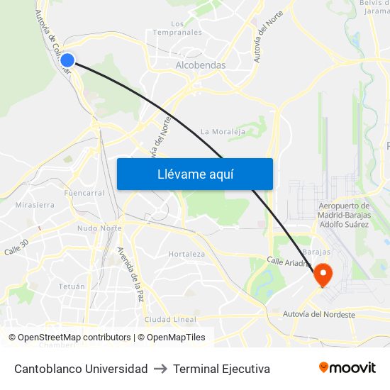 Cantoblanco Universidad to Terminal Ejecutiva map