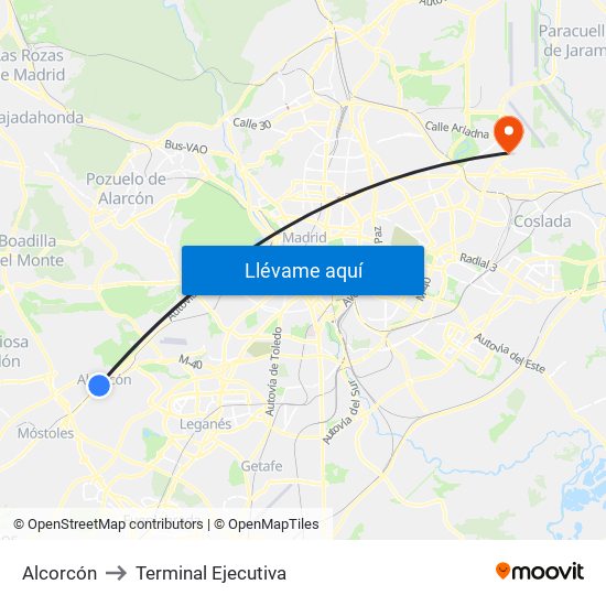 Alcorcón to Terminal Ejecutiva map