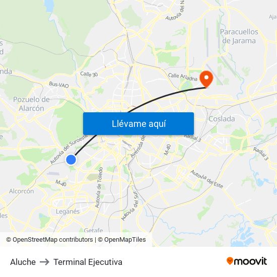 Aluche to Terminal Ejecutiva map