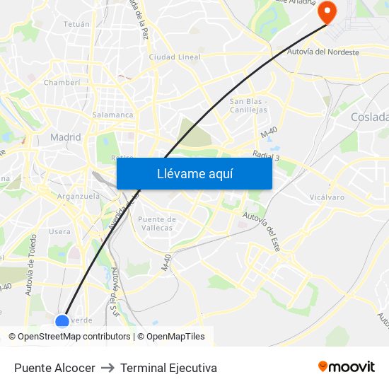 Puente Alcocer to Terminal Ejecutiva map