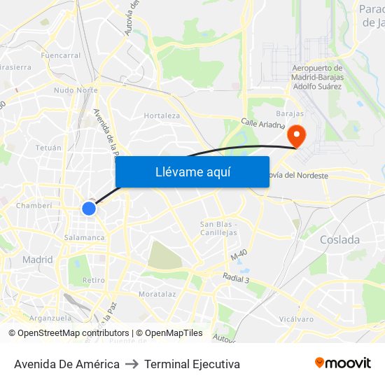 Avenida De América to Terminal Ejecutiva map