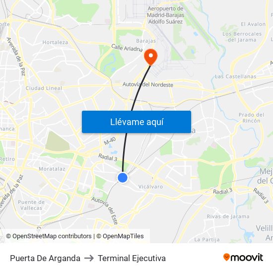 Puerta De Arganda to Terminal Ejecutiva map