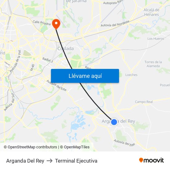 Arganda Del Rey to Terminal Ejecutiva map