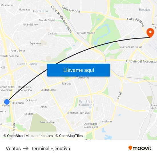 Ventas to Terminal Ejecutiva map