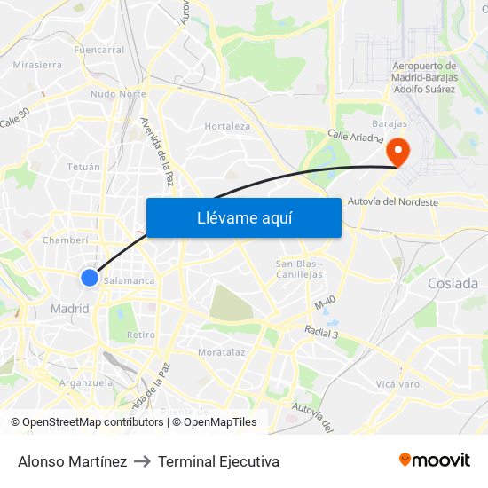 Alonso Martínez to Terminal Ejecutiva map