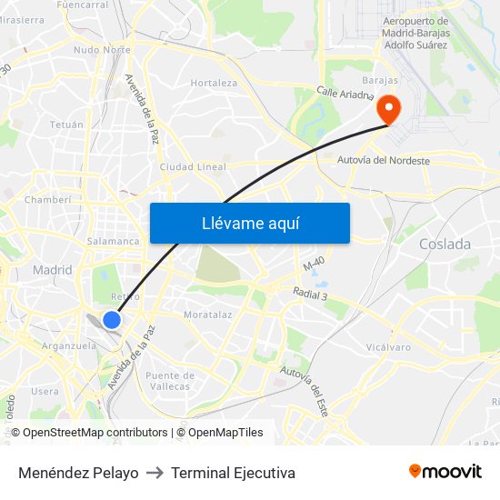 Menéndez Pelayo to Terminal Ejecutiva map