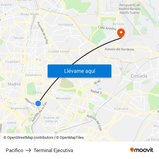 Pacífico to Terminal Ejecutiva map