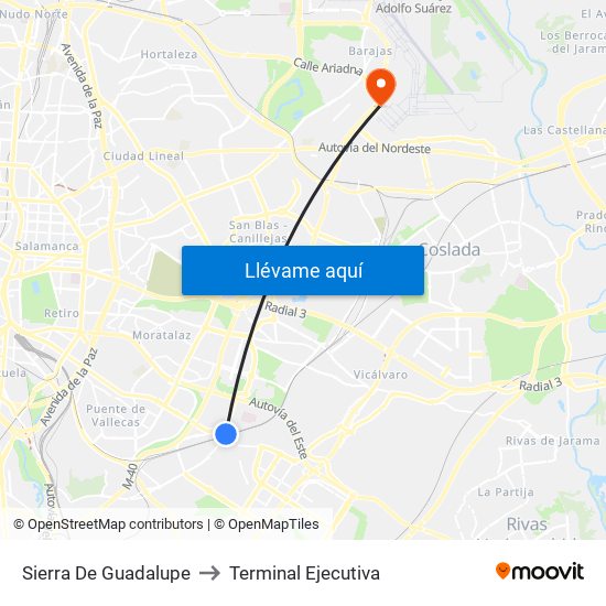 Sierra De Guadalupe to Terminal Ejecutiva map