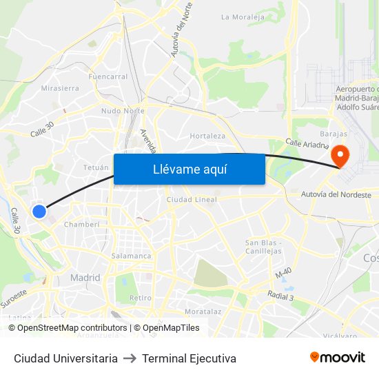 Ciudad Universitaria to Terminal Ejecutiva map