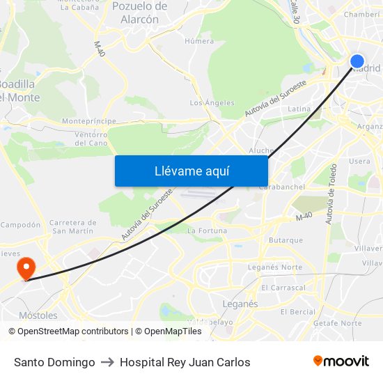 Santo Domingo to Hospital Rey Juan Carlos map