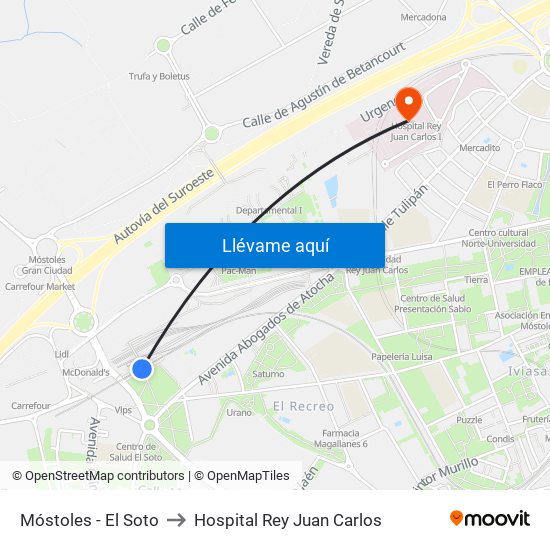 Móstoles - El Soto to Hospital Rey Juan Carlos map