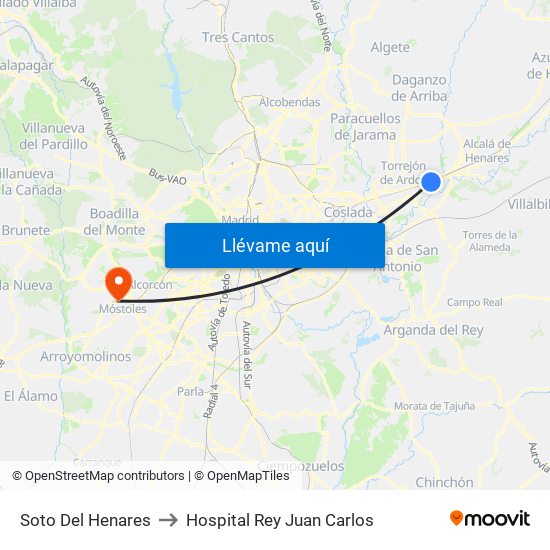 Soto Del Henares to Hospital Rey Juan Carlos map
