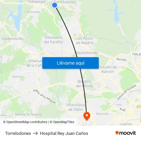 Torrelodones to Hospital Rey Juan Carlos map