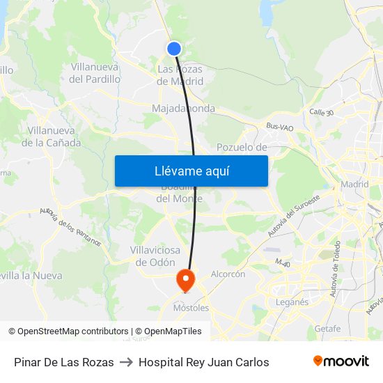 Pinar De Las Rozas to Hospital Rey Juan Carlos map