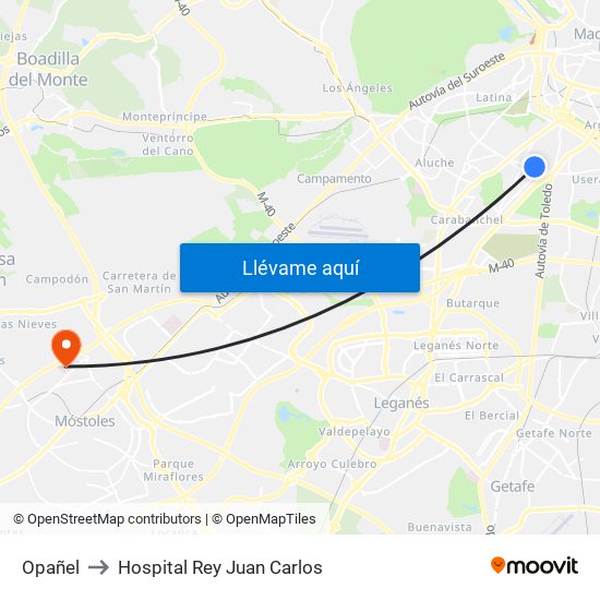 Opañel to Hospital Rey Juan Carlos map