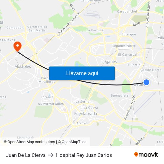 Juan De La Cierva to Hospital Rey Juan Carlos map