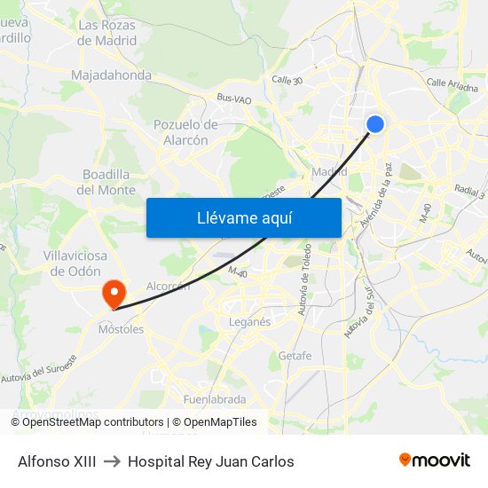 Alfonso XIII to Hospital Rey Juan Carlos map