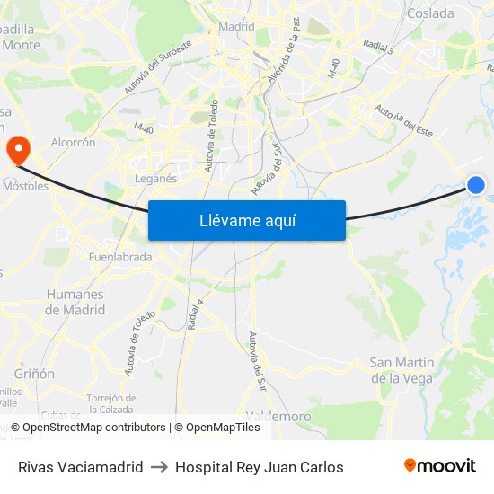 Rivas Vaciamadrid to Hospital Rey Juan Carlos map