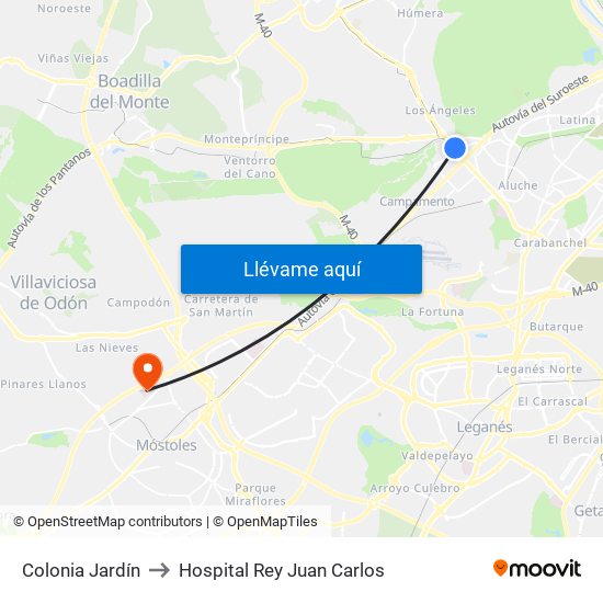 Colonia Jardín to Hospital Rey Juan Carlos map