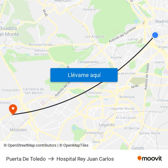 Puerta De Toledo to Hospital Rey Juan Carlos map