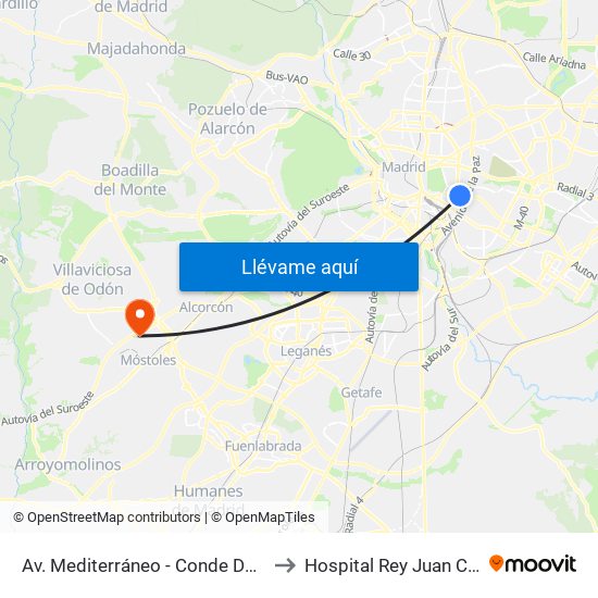 Av. Mediterráneo - Conde De Casal to Hospital Rey Juan Carlos map