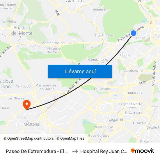 Paseo De Extremadura - El Greco to Hospital Rey Juan Carlos map