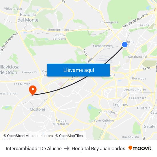 Intercambiador De Aluche to Hospital Rey Juan Carlos map