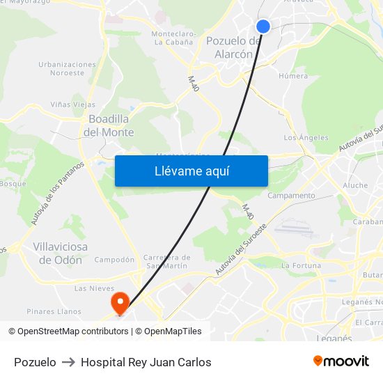 Pozuelo to Hospital Rey Juan Carlos map
