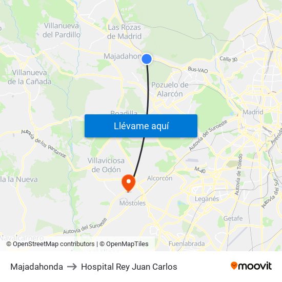 Majadahonda to Hospital Rey Juan Carlos map