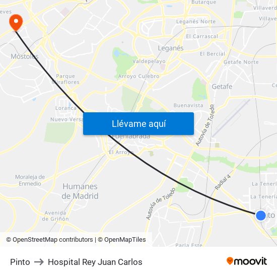 Pinto to Hospital Rey Juan Carlos map